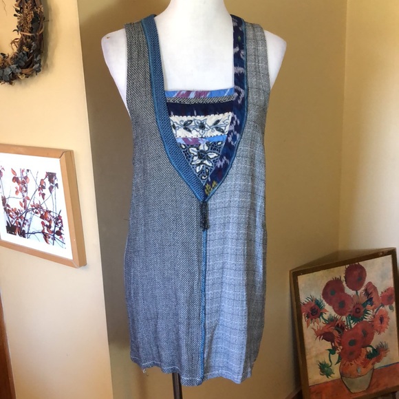 SURYA Size Large Ladies Top Art To Wear Mixed Media Tunic Lagenlook Beaded Craft - Picture 1 of 14